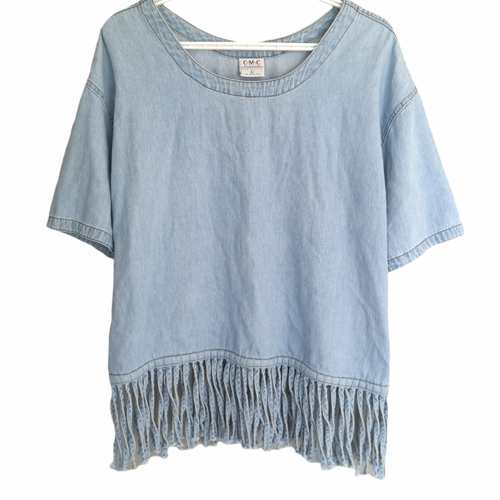 Vintage denim Boho bohemian Southwestern Western Fringe Festival Shirt U…